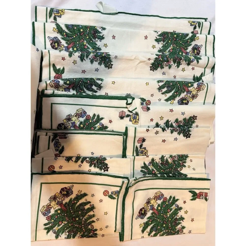 Vintage Fallani & Cohn Christmas Tablecloth 60x96 & 12 Napkins Tree Holiday Set
